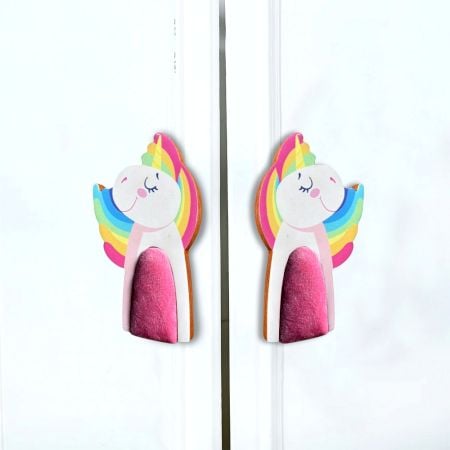 Handcrafted Acacia Wood Pink Unicorn Handle Pair